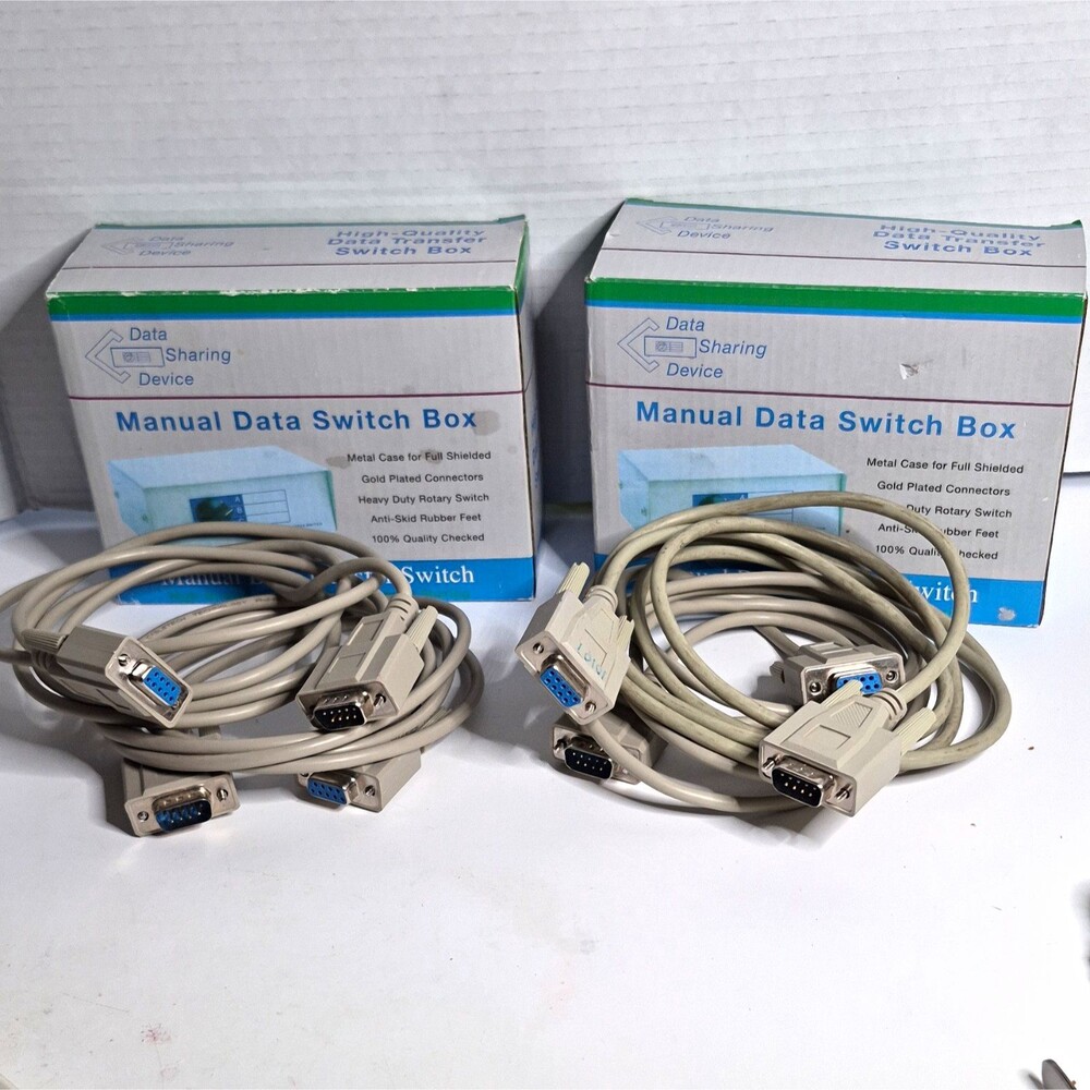 Vintage DB9 2-Way AB Manual Data Switch Box DW-9AB with 2 Serial Cables & Box